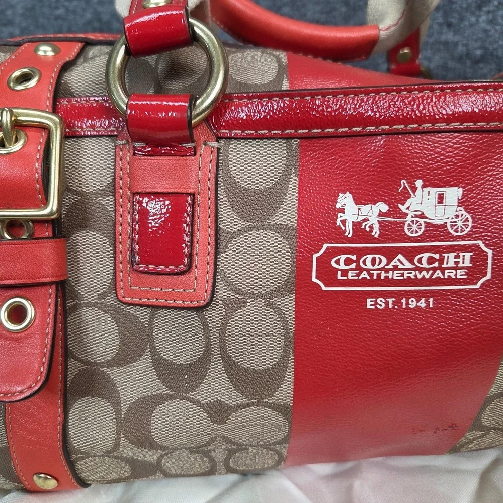 Y2K Coach Heritage Signature Coral Stripe XL Double Zip Satchel RARE 2000s VTG
